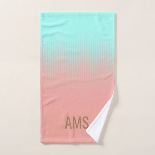 Monogrammed Coral and Turquoise Stripes Hand Towel