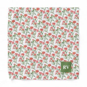 Monogrammed Coral Carnations Wedding Pocket Square Bandana