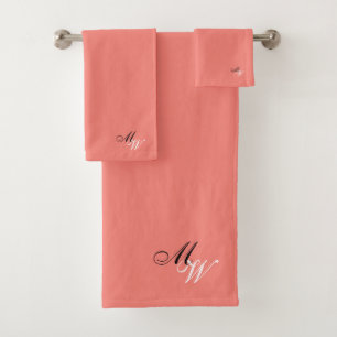 Monogrammed Coral Colored Bath Towel Set