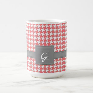 Monogrammed Coral Houndstooth Mug
