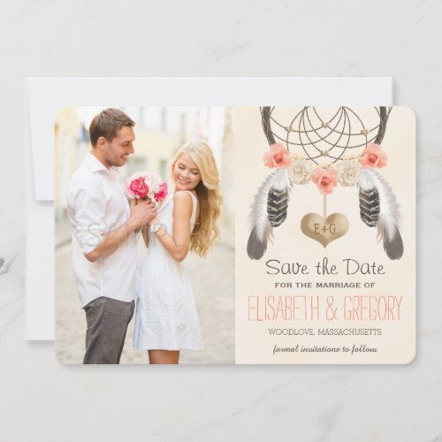 MONOGRAMMED CORAL MINT DREAMCATCHER SAVE THE DATE