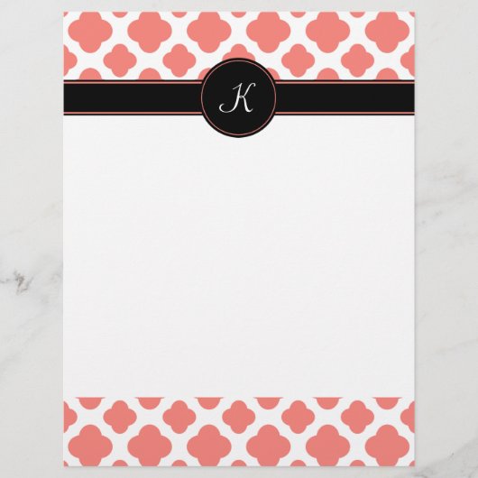 Monogrammed Coral Pink Quatrefoil Pattern (Front)