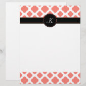 Monogrammed Coral Pink Quatrefoil Pattern (Front/Back)