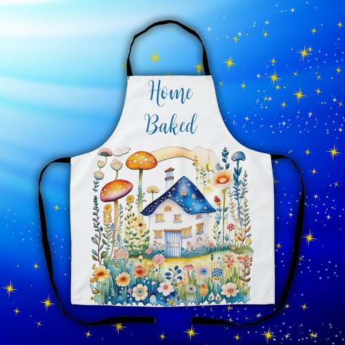 Monogrammed Cottagecore Home with Mushrooms  Apron