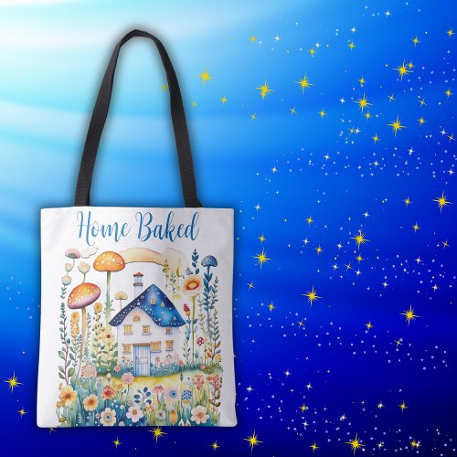 Monogrammed Cottagecore Home with Mushrooms  Tote Bag