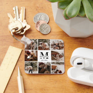 Monogrammed Couple Photo Collage   Monogram Gift Keychain