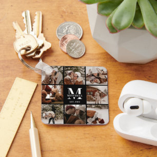Monogrammed Couple Photo Collage   Monogram Gift Keychain