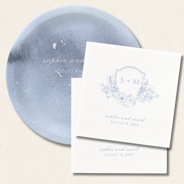 Monogrammed Crest Blue Floral Napkins (Creator Uploaded)