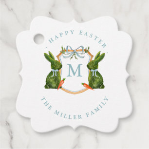 Monogrammed Crest Topiary Bunny Easter  Favor Tags