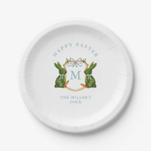 Monogrammed Crest Topiary Bunny Easter Paper Plates