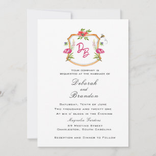 Monogrammed Crest with Flowers Wedding Invitation