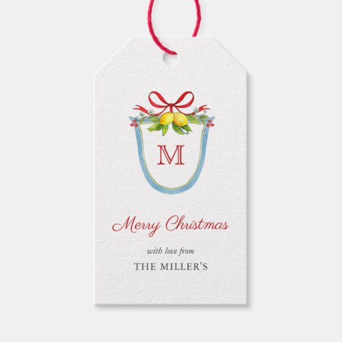 Monogrammed Crest with Lemons Merry Christmas  Gift Tags