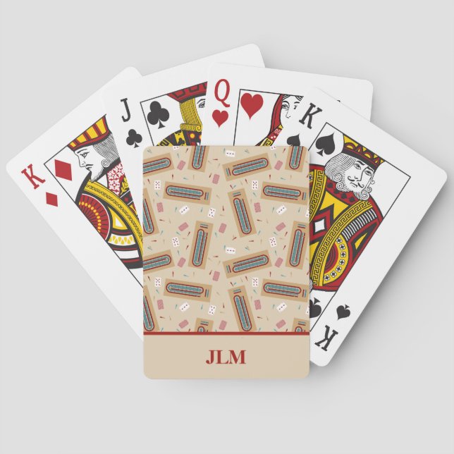Monogrammed Cribbage Game Themed Poker Cards (Back)