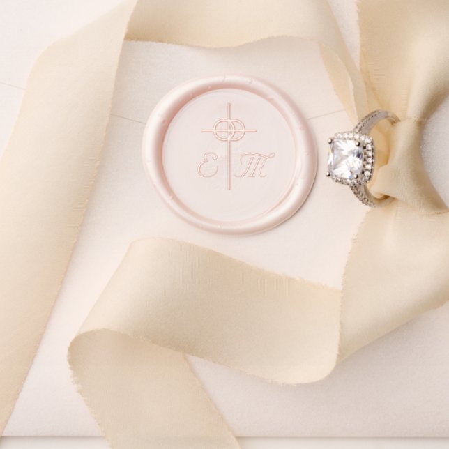 Monogrammed Cross and Rings Wax Seal Stamp (Insitu (Wedding))