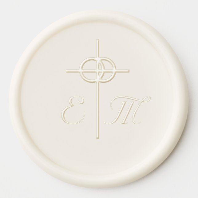 Monogrammed Cross and Rings Wax Seal Sticker (Front)