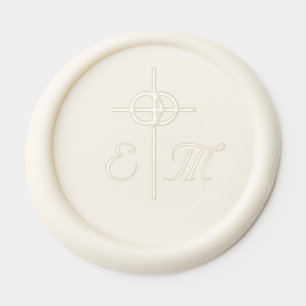 Monogrammed Cross and Rings Wax Seal Sticker