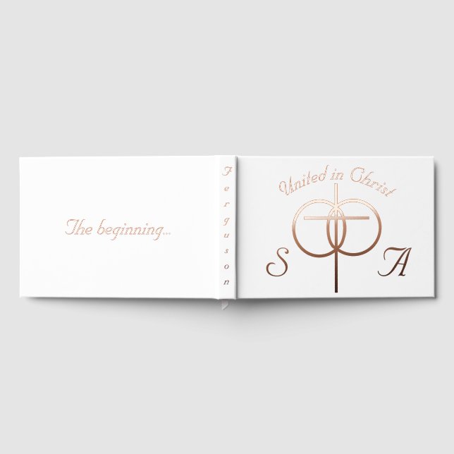 Monogrammed Cross & Rings Wedding Foil Guest Book (Full)