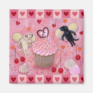 Monogrammed Cupcake and Lab Fairies Hearts Magnet
