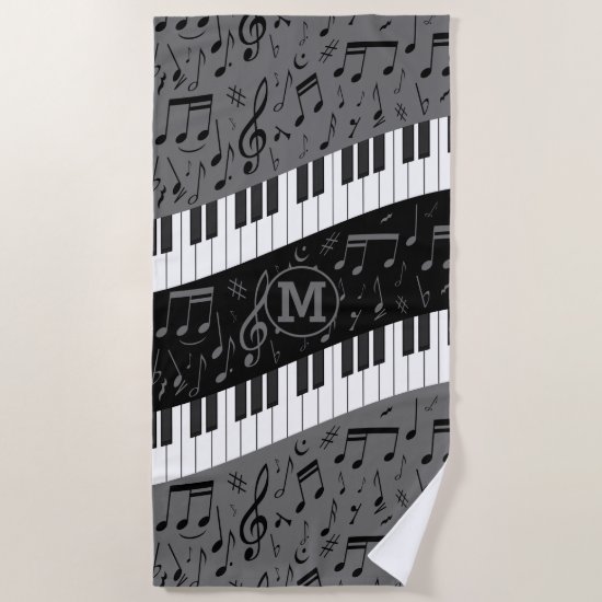 CafePress Stylish Designer Piano And Music Notes Beach Towel 1282132092 