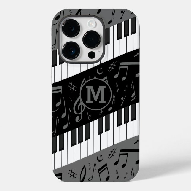 Monogrammed curve piano keys and musical notes Case-Mate iPhone case (Back)