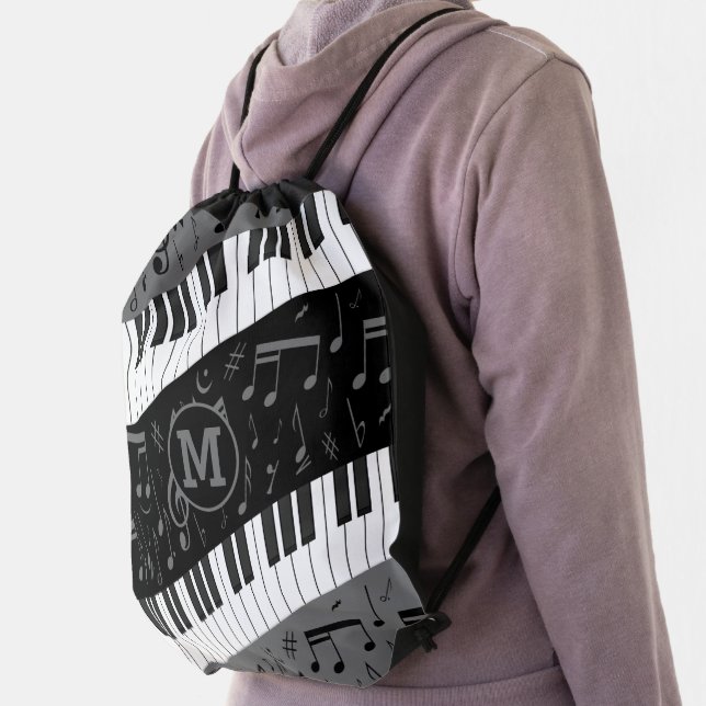 Monogrammed curve piano keys and musical notes drawstring bag (Insitu)