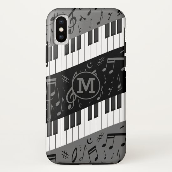 Monogrammed curve piano keys and musical notes iPhone XS case