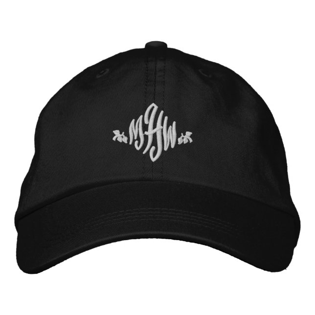Monogrammed Custom black and white Embroidered Baseball Cap (Front)