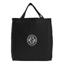 Monogrammed Custom black white elegant Embroidered Tote Bag