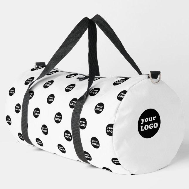 Monogrammed Custom Business Logo White Duffle Bag (Left Corner)