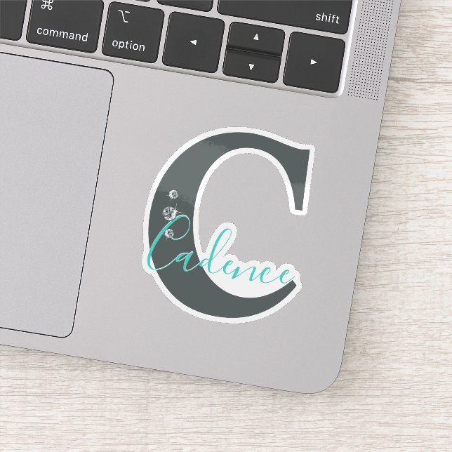 Monogrammed Custom Name Elegant Faux Diamonds Sticker (Detail)