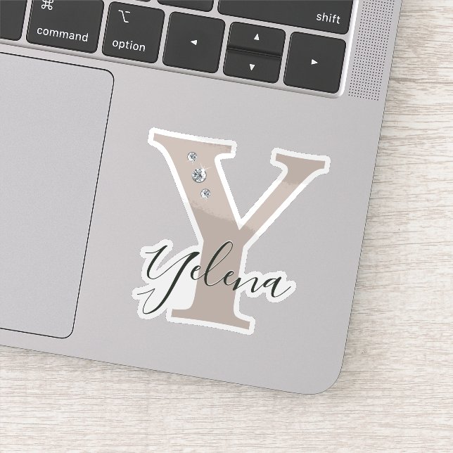 Monogrammed Custom Name Elegant Faux Diamonds Sticker (Detail)