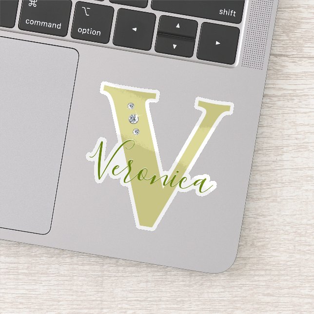 Monogrammed Custom Name Elegant Faux Diamonds Sticker (Detail)
