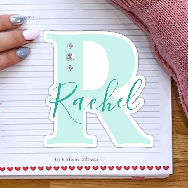 Monogrammed Custom Name Elegant Faux Diamonds Sticker (Creator Uploaded)