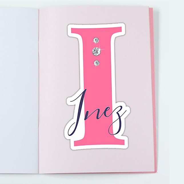 Monogrammed Custom Name Elegant Faux Diamonds Sticker (Creator Uploaded)