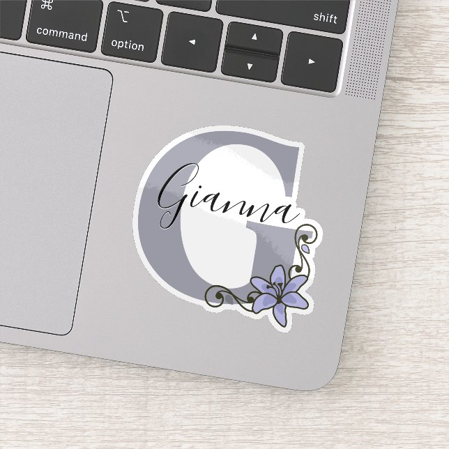 Monogrammed Custom Name Romantic Lily Flower Sticker (Detail)