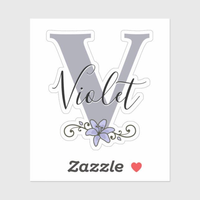 Monogrammed Custom Name Romantic Lily Flower Sticker (Sheet)