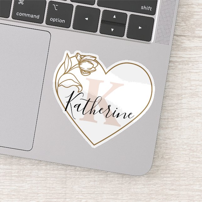 Monogrammed Custom Name Romantic Tulip Heart Sticker (Detail)