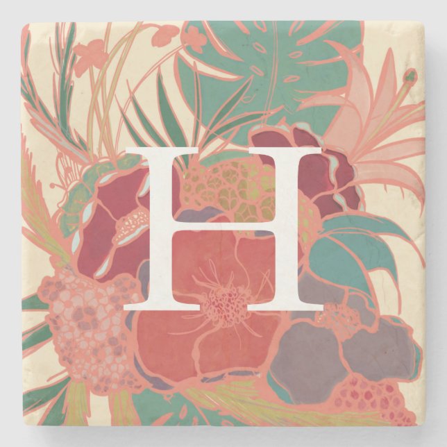 Monogrammed Custom Personalized Floral Coaster (Front)