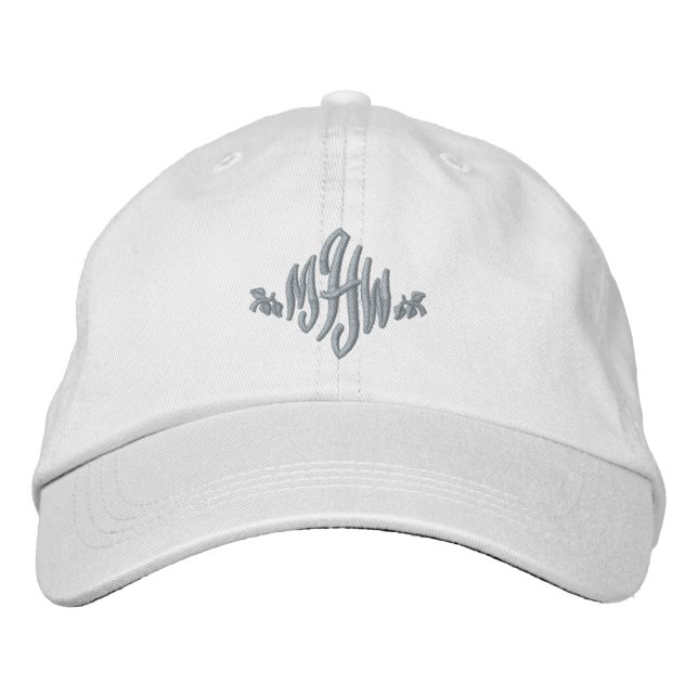 Monogrammed Custom pink white elegant Embroidered Baseball Cap (Front)