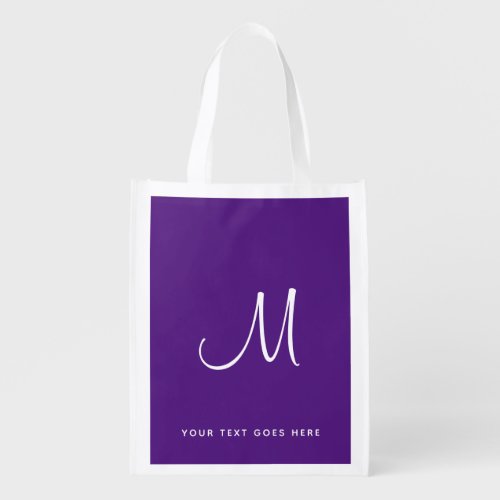 Monogrammed Customer Elegant Modern Royal Purple Grocery Bag