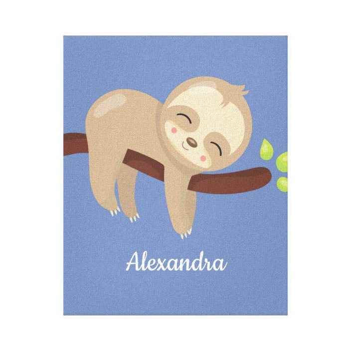 Monogrammed Cute Baby Sloth on Tree Nursery Canvas Print | Zazzle.com