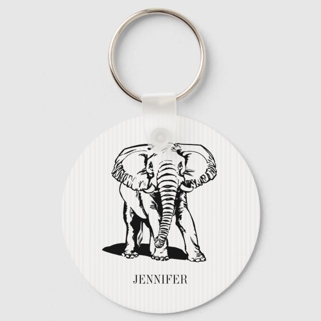 Monogrammed Cute Black Elephant Keychain (Front)