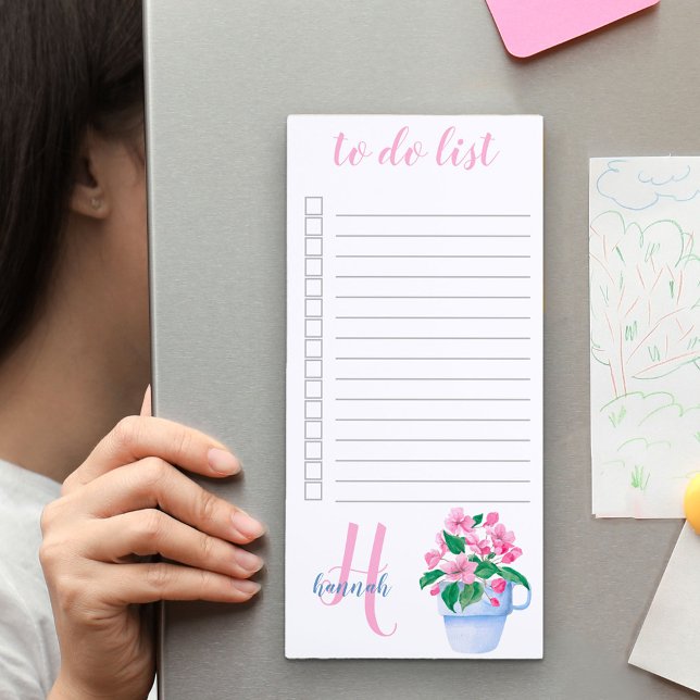 Monogrammed Cute Cherry Blossom To Do List Magnetic Notepad (Creator Uploaded)
