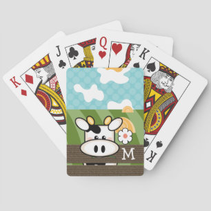 Monogrammed Cute Cow Poker Cards