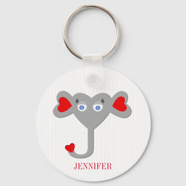 Monogrammed Cute Elephant Keychain (Front)