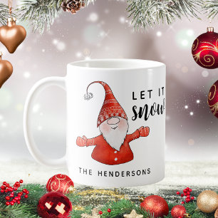 Monogrammed Cute Gnome Christmas Let it Snow Coffee Mug