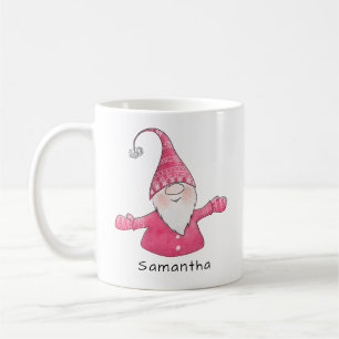 Monogrammed Cute Gnome Pink and White Christmas Coffee Mug