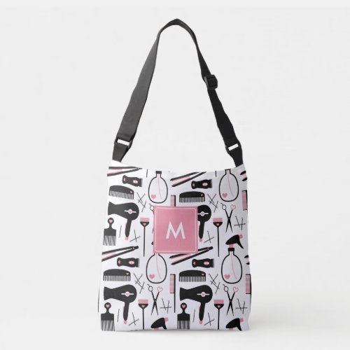 Monogrammed Cute Hair Stylist Pattern Crossbody Bag