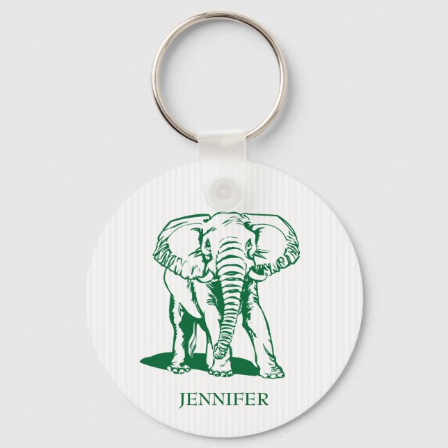 Monogrammed Cute Hunter Green Elephant Keychain (Front)