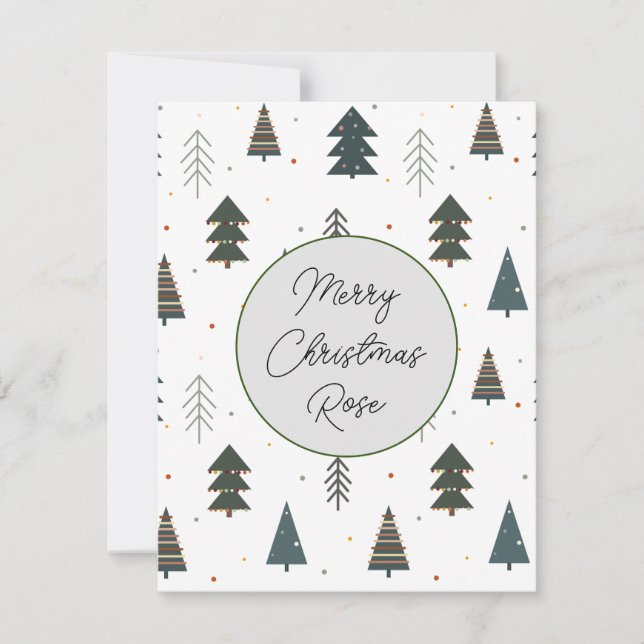 Monogrammed Cute pattern of pine tree dots green Note Card (Front)